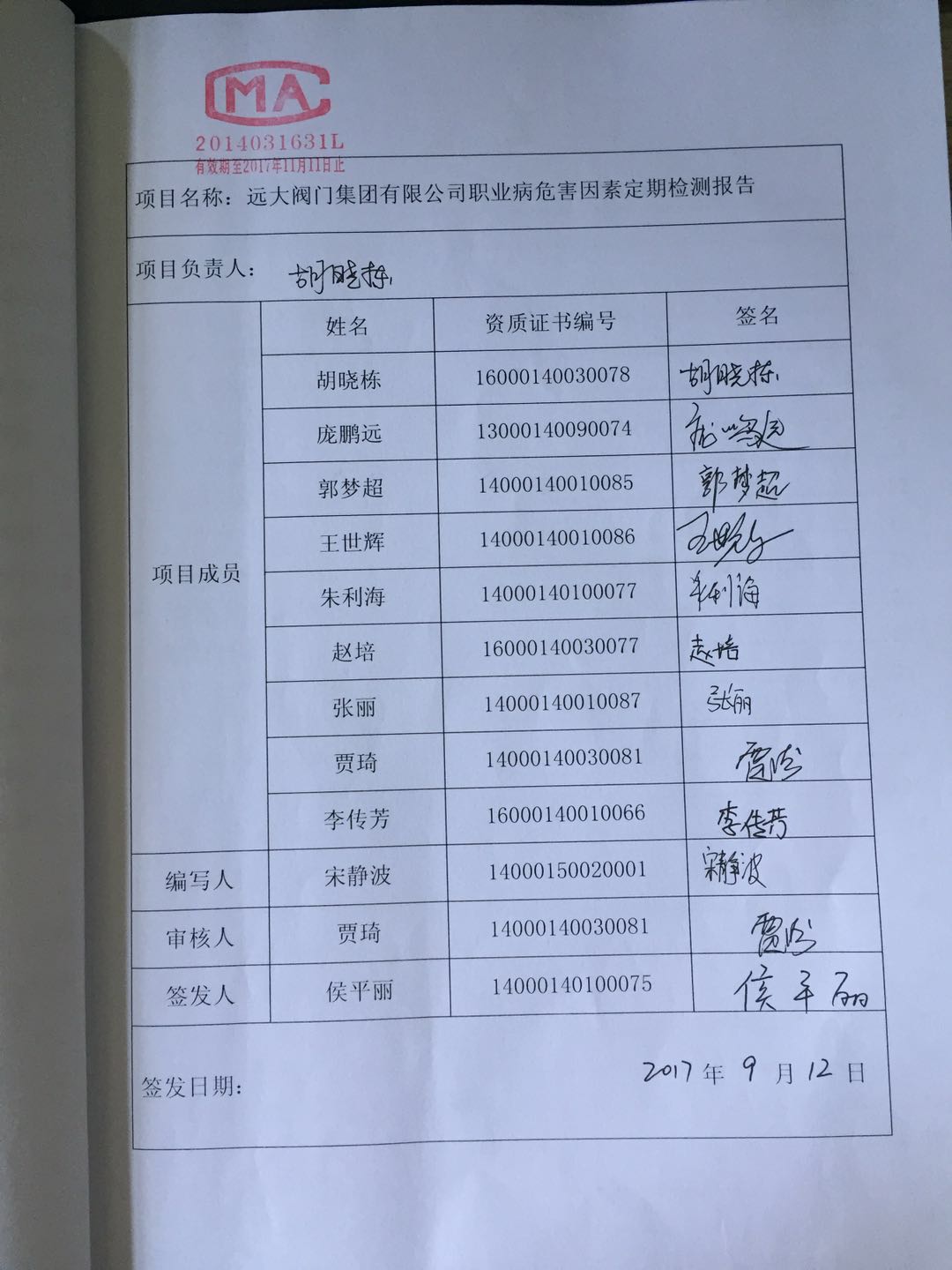 2017年度職業(yè)病危害因素檢測報(bào)告